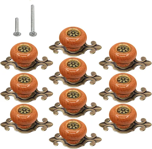 Miniatura 18 de HUAMULAN Paquete de 10 Pomos de Cerámica Retro, Tiradores Vintage para Cómoda Cocina con Pétalos para Gabinete, Base de Aleación de Zinc, Placa