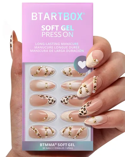 Miniatura 23 de BTArtbox Uñas cortas a presión, color negro, francés, almendra, con pegamento y pestañas adhesivas para mujeres en 16 tamaños, kit de 32 uñas de gel