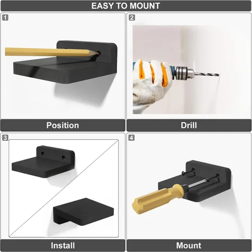 Miniatura 8 de SRIWATANA Pequeños estantes flotantes montados en la pared, estante de madera para decoración y almacenamiento, juego de 4, mini estante de Negro