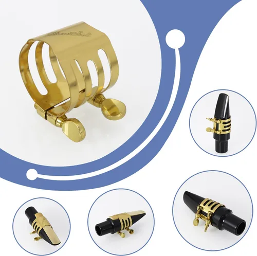 Miniatura 4 de Ligadura de saxofón alto Ligadura de clarinete Tornillos dobles Oro Alto Saxofón Ligadura Sujetador Boquilla Accesorios..