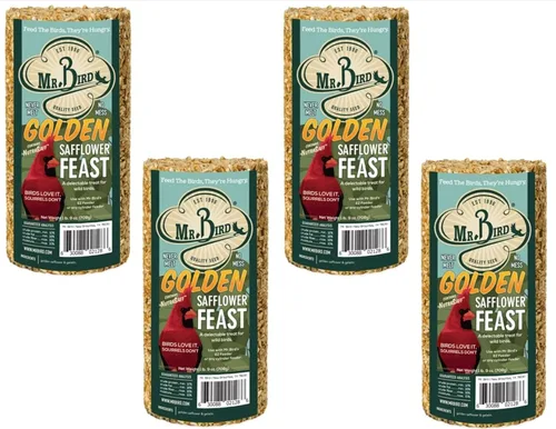 Miniatura 2 de Mr. Bird Golden Safflower Feast - Cilindro pequeño de semillas de aves silvestres de 25 onzas