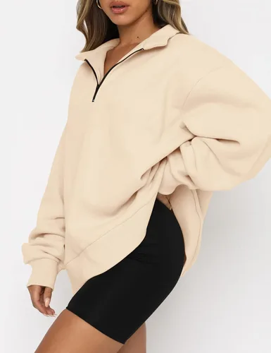 Miniatura 2 de AUTOMET Sudaderas de gran tamaño para mujer, sudaderas con capucha con cremallera de medio cuarto de largo, suéteres de manga larga