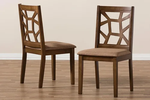 Miniatura 6 de Baxton Studio Silla de comedor Abilene Mid-Century tapizada de tela marrón claro y acabado marrón nogal Marrón claro/marrón nogal