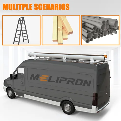 Miniatura 6 de MELIPRON Portaequipajes de techo para camioneta de 800 libras para Chevy Express de tamaño completo 1996 en adelante, estante de escalera
