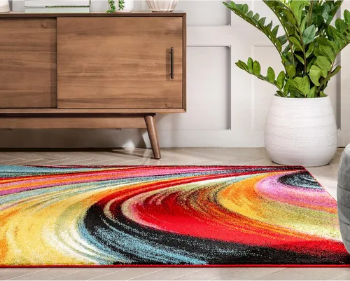 Miniatura 8 de Well Woven- Alfombra de pelo largo con diseño geométrico multicolor, arte abstracto y moderno en pintura, contemporáneo, no se deshilacha, ideal
