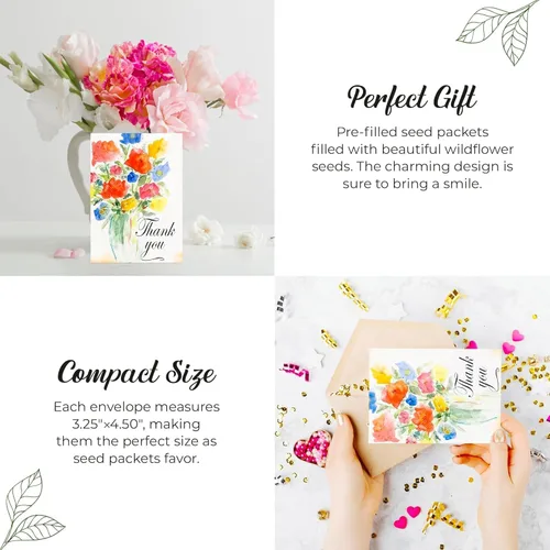 Miniatura 4 de Paquete de 25 paquetes de semillas de agradecimiento prellenados, hermosos jarrones de flores para fiestas, regalos de despedida de soltera