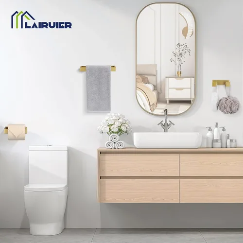 Miniatura 7 de Juego de 3 piezas de accesorios de baño de oro cepillado, juego de toallero de acero inoxidable SUS304, soporte para toallas, gancho para bata