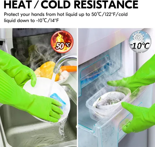 Miniatura 5 de Vgo - 1 par de guantes para lavar platos, guantes reutilizables para el hogar, guantes de cocina, manga larga, látex grueso, limpieza, lavado