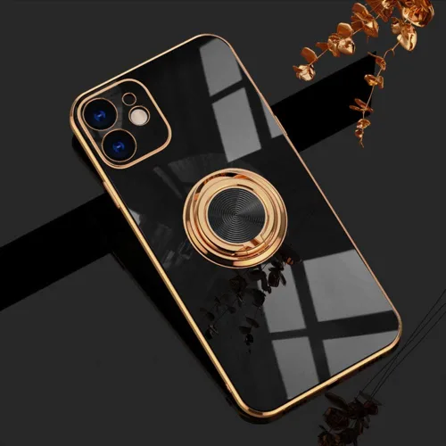Miniatura 90 de Compatible con iPhone 11 Kickstand, anillo de rotación de 360 grados integrado con borde de oro rosa brillante que funciona con soporte magnético