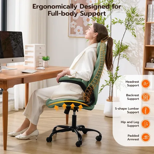Miniatura 5 de Silla de Escritorio de Oficina, Silla Ergonómica para Computadora con Brazos Abatibles Acolchados y Soporte Lumbar Ajustable, Silla Ejecutiva