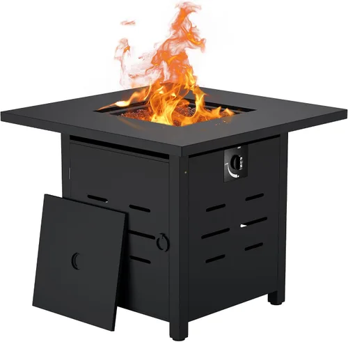 Miniatura 13 de Mesa para fogata de propano de 28 pulgadas con tapa, chimenea cuadrada de gas para exteriores de 50,000 BTU, resistente a la intemperie, mesa