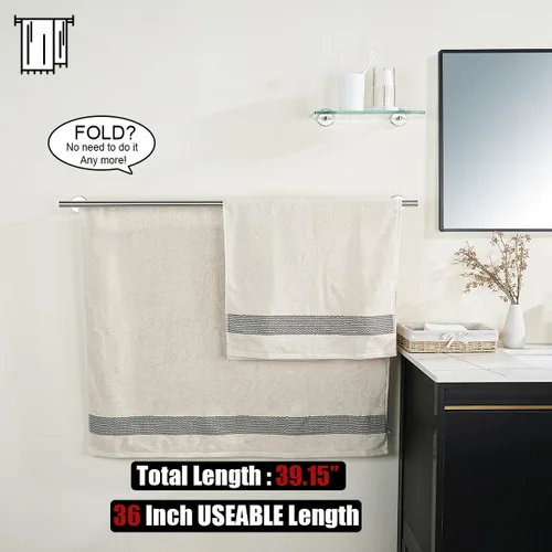 Miniatura 3 de JQK Barra Doble para Toallas de Baño, 39 Pulgadas de Acero Inoxidable 304 Grueso de 1mm para Baño, Soporte de Toalla de Baño Cepillado para Montar