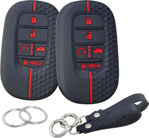 2 llaveros inteligentes de silicona para Honda Accord Civic Pilot HR-V CR-V Sport SI EX EX-L Touring 2024 2023 2022 (negro con rojo)