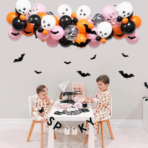 Miniatura 5 de Kit de guirnalda de arco de globos de Halloween, arco de globos de Halloween rosa, negro y naranja con globos de aluminio BOO, globos de calavera