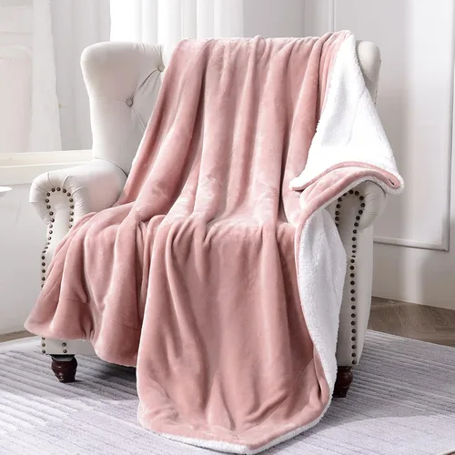SOCHOW Manta de forro polar Sherpa de doble cara, súper suave, lujosa manta de felpa tamaño individual de 60 x 80 pulgadas, color rosa polvoriento