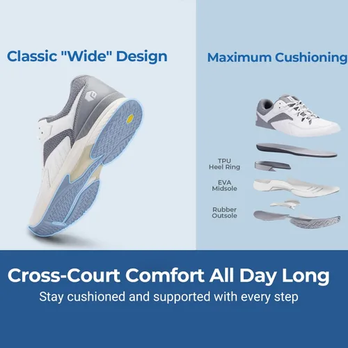 Miniatura 6 de FitVille Zapatos anchos de pickleball para hombre de toda cancha, zapatos de tenis con soporte de arco para fascitis plantar