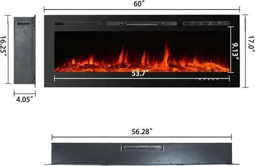 Miniatura 5 de CharaVector Chimenea Eléctrica Empotrable de 60 pulgadas 750W/1500W con Control Remoto de Montaje en Pared, Calentador de Chimenea Empotrable LED