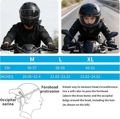 Miniatura 6 de Cascos modulares Bluetooth para motocicleta con luces traseras, certificado por DOT, doble visera, cascos de cara completa para hombres y mujeres