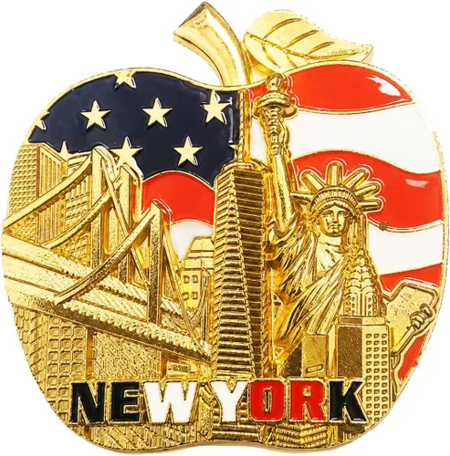 El color puede variar. Big Apple New York Souvenir - Imán metálico para nevera (paquete de 1)