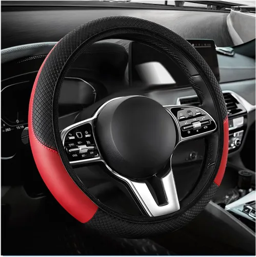 Miniatura 16 de Funda para volante de automóvil, 15 pulgadas, antideslizante, protector de volante de cuero elástico, cómodo, transpirable, deportivo para mujeres