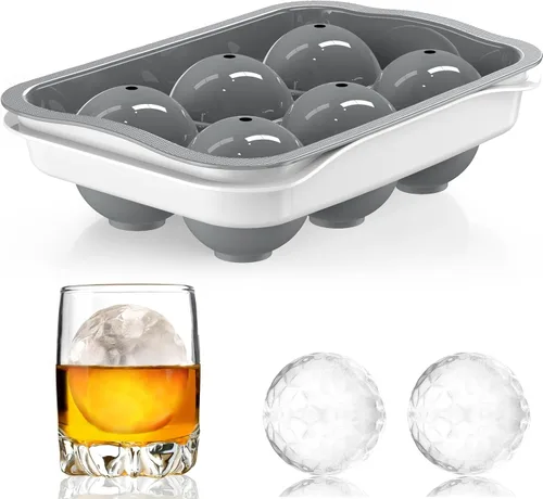 Miniatura 9 de Molde redondo para cubitos de hielo con tapa, máquina de bolas de hielo de esfera de 2.2 pulgadas, molde grande para cubitos de hielo para whisky