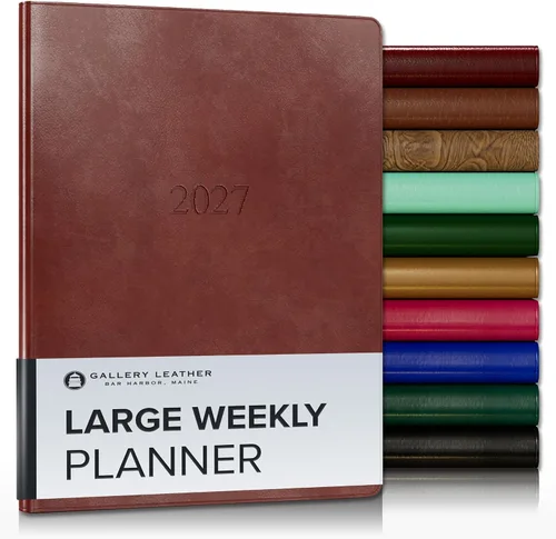 Miniatura 192 de Gallery Leather Agenda semanal y mensual grande 2025-2026, agenda y cuaderno con elegantes bordes de página dorados dorados, 12 meses, cactus Cactus