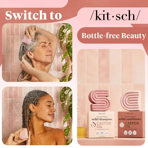 Miniatura 6 de Kitsch Juego de champú y acondicionador de aceite de ricino, aceite de ricino orgánico, cuidado del cabello para cabello opaco y seco, jabón