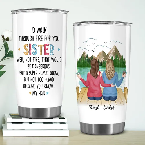 Miniatura 5 de WHIDOBE Vaso personalizado para hermana (2 mujeres) personalizado de 20 onzas con avatar, nombre – Taza de viaje para mejor amiga, regalo de amistad