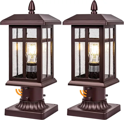 Miniatura 10 de Brilvibera 2 Paquetes Luces de Poste para Exteriores, Farol de Poste Negro Accesorio de Iluminación con Base de Montaje en Muelle, Farol de Poste