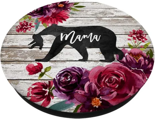 Miniatura 2 de Mama Bear One Baby Cub Rustic Barn Wood Burgundy Floral - PopSockets Grip and Stand for Phones and Tablets