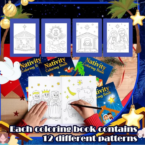 Miniatura 5 de Cholemy Libros para colorear de Navidad de pesebre a granel, libro de dibujo de la Biblia de actividades religiosas cristianas para fiesta