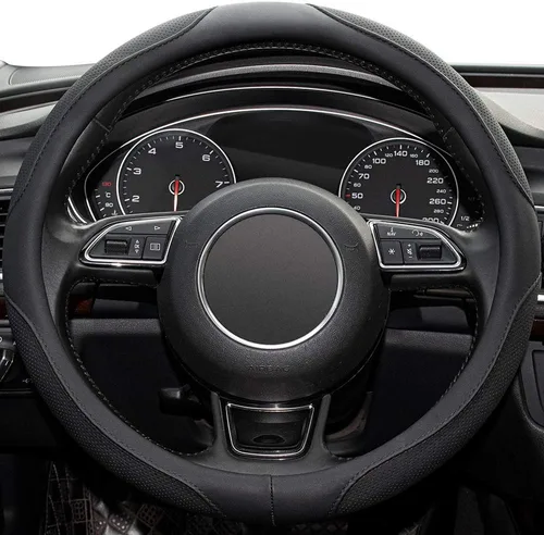Miniatura 2 de Funda de volante de 14 pulgadas, para Prius, Civic, S, (14-14.25 pulgadas) - Cuero de microfibra negra transpirable, antideslizante, accesorios