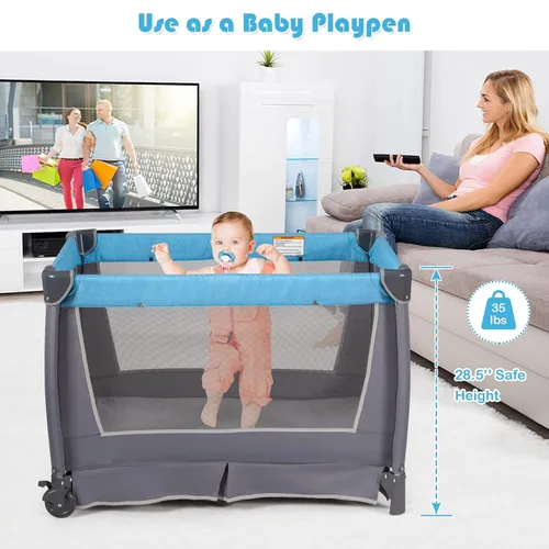 Miniatura 2 de INFANS Paquete y juego 4 en 1, centro de guardería portátil para bebés y niños, corral de viaje con moisés, colchón, cambiador de pañales, bolsa