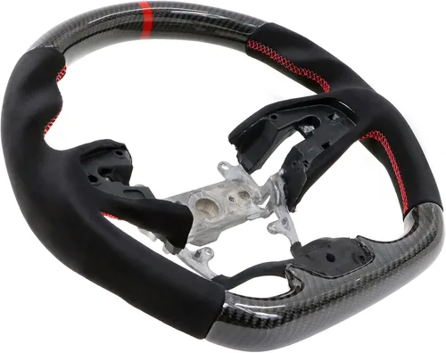 Miniatura 4 de IKON MOTORSPORTS, Volante compatible con Honda Civic de 10ª generación 2016-2021, volante de fibra de carbono sintética tipo ante con costuras rojas