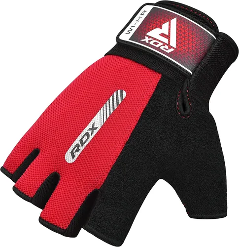 Miniatura 7 de RDX Guantes de levantamiento de pesas para gimnasio, entrenamiento de fitness, protección completa acolchada antideslizante, ultra ventilados, Rojo