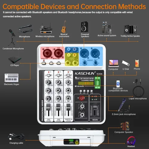 Miniatura 2 de Mezclador profesional de audio DJ de 4 canales, tablero de sonido Bluetooth con entrada USB MP3 y alimentación fantasma de 48 V para karaoke