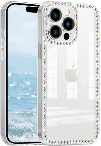 Funda para iPhone 15, diseño de diamantes de imitación con purpurina, bonita para niñas y mujeres, con purpurina brillante y gemas de diseño,