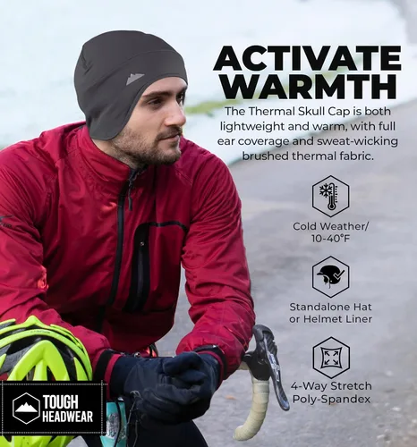 Miniatura 9 de Tough Headwear Gorras térmicas para casco para hombre, para invierno, gorra de casco y gorras de ciclismo para correr, esquiar, deportes de invierno
