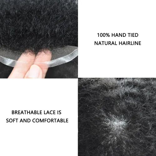 Miniatura 5 de Afro Toupee para hombres negros, encaje frontal brasileño humano brasileño para hombre, sistema de reemplazo de tupé, cabello rizado afro