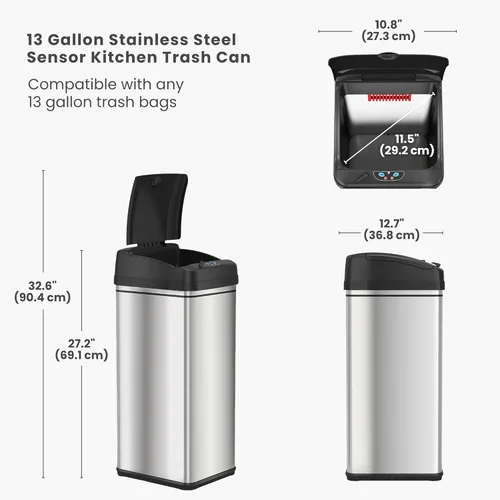 Miniatura 10 de iTouchless PUEDE DE BASURA AUTOMÁTICO DE 13 GALONES CON FILTRO DE ABSORTE DE OLOR Y BLOQUEO DE LA TAPA, PINDADOR DE BASURA DE COCINA DE SENSOR