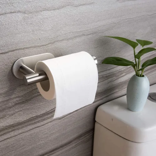 Miniatura 3 de YIGII Soporte de papel higiénico autoadhesivo – Portarrollos de papel higiénico adhesivo sin taladrar para baño, acero inoxidable cepillado Plata