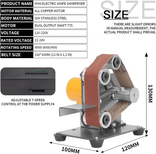 Miniatura 3 de Mini Lijadora de Banda Banco Rectificadora de Metal para Hacer Cuchillos Pequeña Máquina Eléctrica de Afilar, Pulidora de 7 Velocidades Ajustables