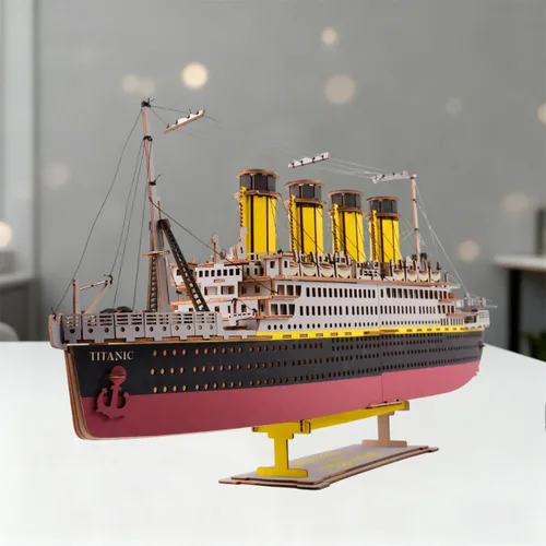 Miniatura 2 de Bitopbi Rompecabezas de madera 3D modelo Titanic de gran tamaño, crucero, versión en inglés, coleccionable, construcción de bricolaje, kit