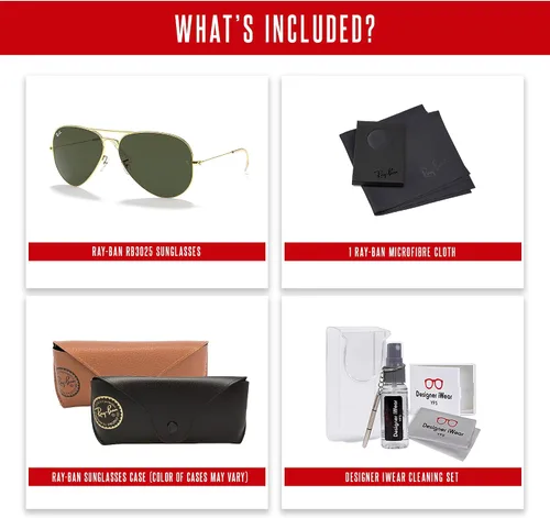 Miniatura 56 de Ray-Ban RB3025 - Lentes de sol de aviador de metal para hombre y mujer + paquete con kit de cuidado de gafas iWear de diseñador