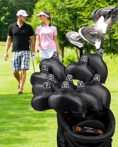 Miniatura 7 de Iron Golf Head Club Set,10pcs Golf Iron Covers, Black Leather Headcover Wedge Covers for Callaway Taylormade Ping Cobra RH and LH Etc