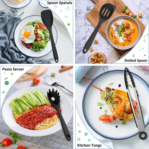 Miniatura 3 de Deedro - Juego de utensilios de cocina de silicona, 16 piezas, resistentes al calor, con soporte, espátula antiadherente, utensilios de cocina