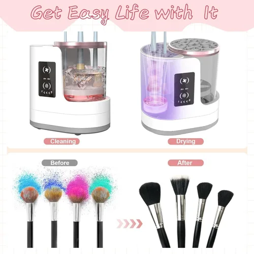 Miniatura 2 de Máquina limpiadora de brochas de maquillaje eléctrica con secado automático, limpiador de brochas portátil para pieles sensibles, pinceles