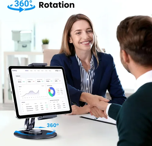 Miniatura 3 de Soporte para tableta para iPad, ajustable con base giratoria de 360 grados para escritorio, soporte giratorio de aluminio para tableta compatible