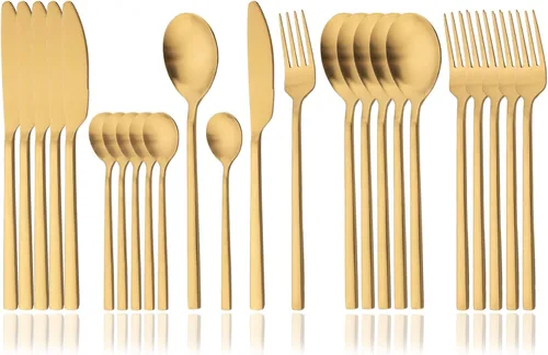 Miniatura 13 de JASHII Juego de cubiertos cepillados, juego de cubiertos de acero inoxidable de 24 piezas, servicio para 6, cuchillo mate, tenedor, cucharas