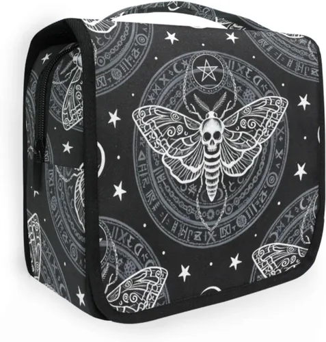 Miniatura 35 de MNSRUU Neceser colgante con diseño de calavera y girasol, bolsa de maquillaje de viaje para artículos de tocador, organizador de artículos